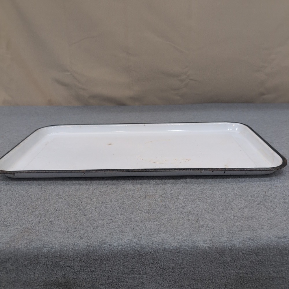 Vintage‎ White Enameled Medical Sterilizing Tray Black Rim Industrial 21" × 11" - Picture 5 of 6